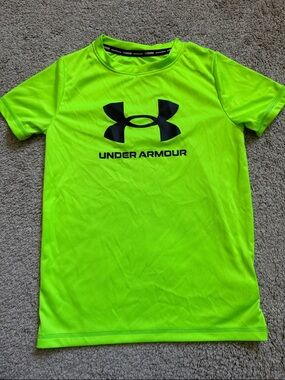 Under Armour Neon Green Boys' Short Sleeve with Black Logo UPF 50+